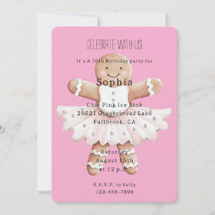 Gingerbread Ballerina Pink Geburtstag Einladung