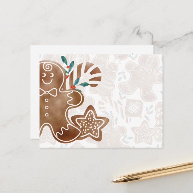 Gingerbread Berry Feiertagspostkarte (Vorderseite/Rückseite Beispiel)