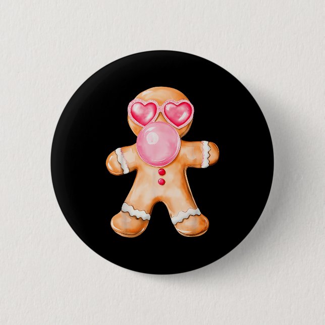 Gingerbread Blowing Bubble Gum Nk Sungles Christma Button (Vorderseite)