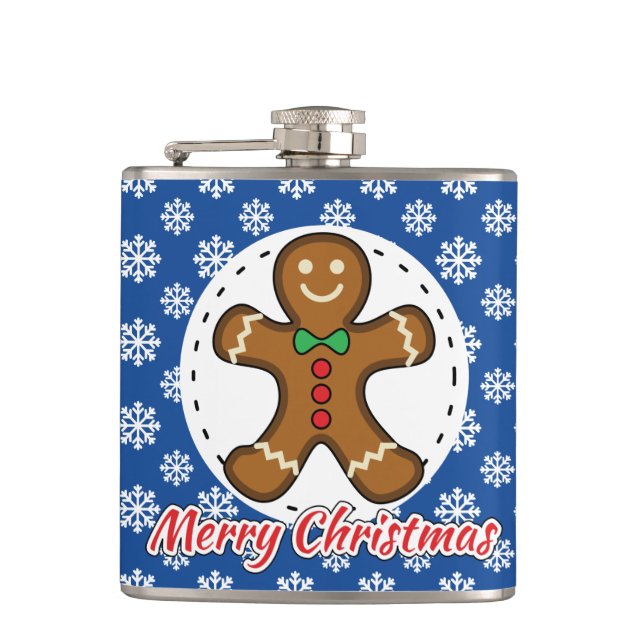 Gingerbread - Blue Snowflakes Pattern - Merry Xmas Flachmann (Vorderseite)