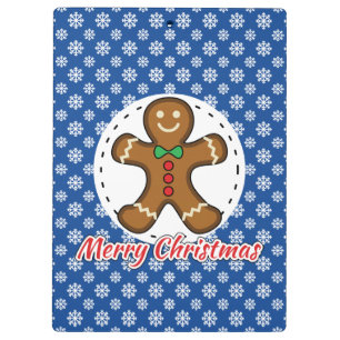 Gingerbread - Blue Snowflakes Pattern - Merry Xmas Klemmbrett