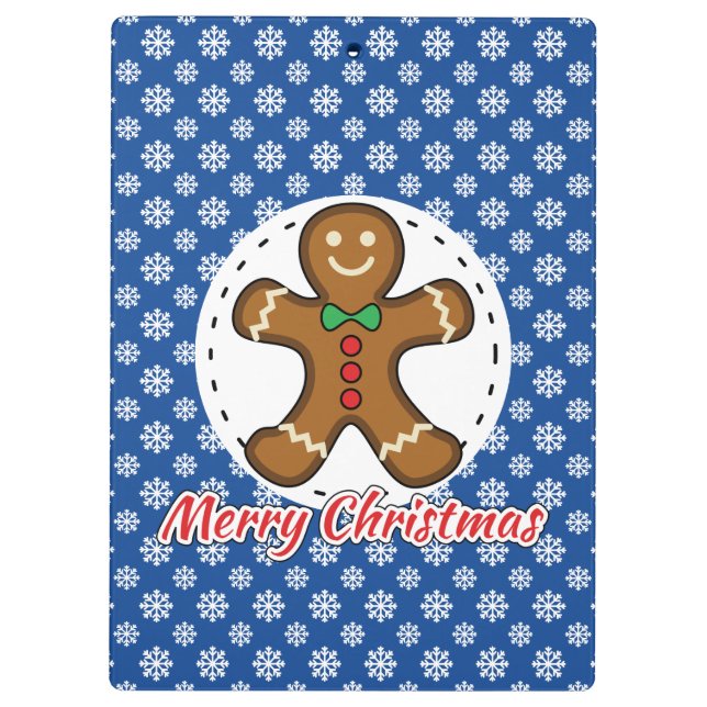 Gingerbread - Blue Snowflakes Pattern - Merry Xmas Klemmbrett (Rückseite)