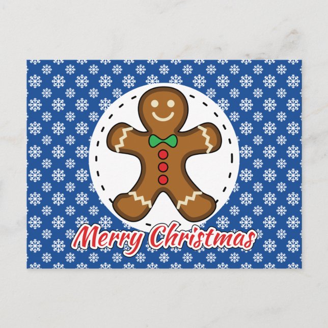 Gingerbread - Blue Snowflakes Pattern - Merry Xmas Postkarte (Vorderseite)