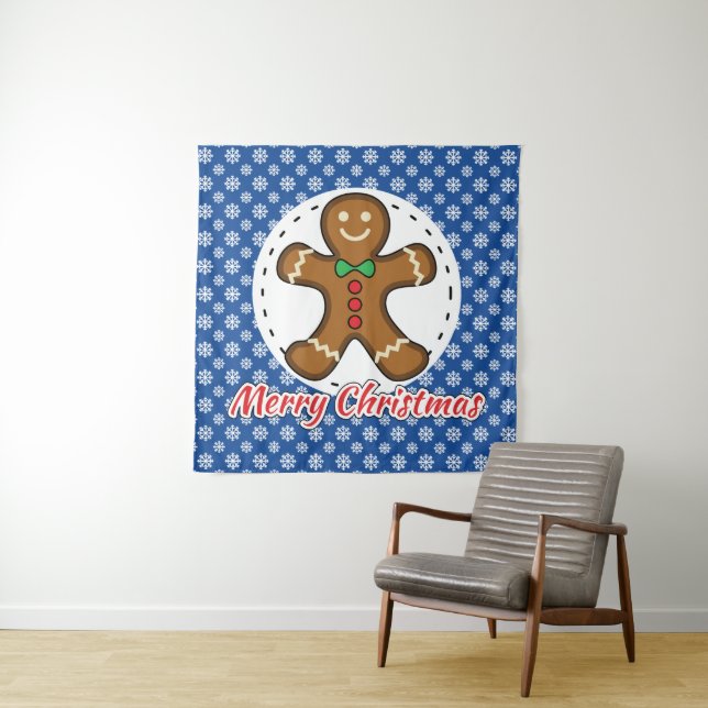 Gingerbread - Blue Snowflakes Pattern - Merry Xmas Wandteppich (Beispiel)