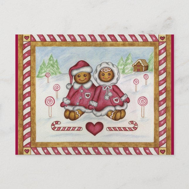 Gingerbread Boy and Girl Postcard Feiertagspostkarte (Vorderseite)
