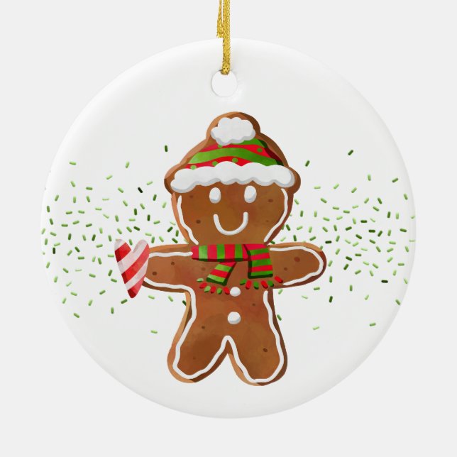 Gingerbread Boy Candy Cane HerzNAME Holliday Keramik Ornament (Hinten)