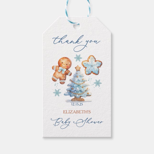 Gingerbread Boy Christmas Tree Baby Dusche Danke Geschenkanhänger (Vorderseite)