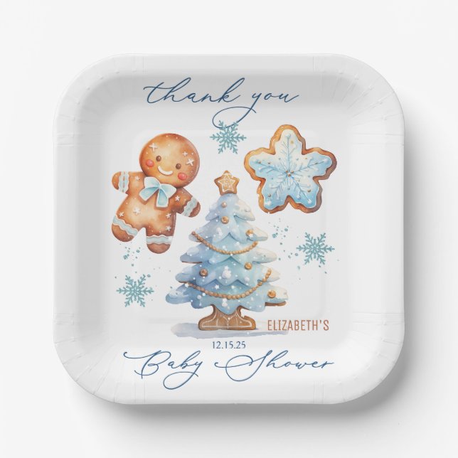 Gingerbread Boy Christmas Tree Baby Dusche Danke Pappteller (Vorderseite)