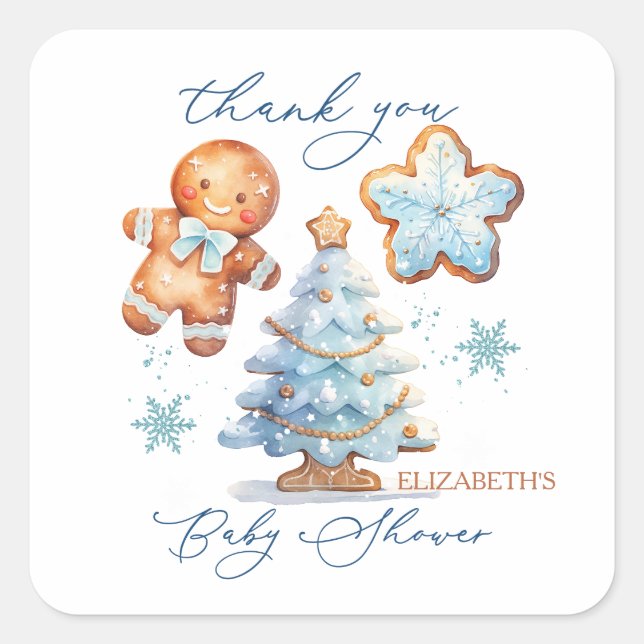 Gingerbread Boy Christmas Tree Baby Dusche Danke Quadratischer Aufkleber (Vorderseite)