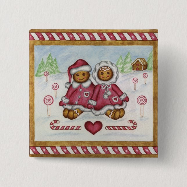 Gingerbread Boy & Girl Christmas Button (Vorderseite)