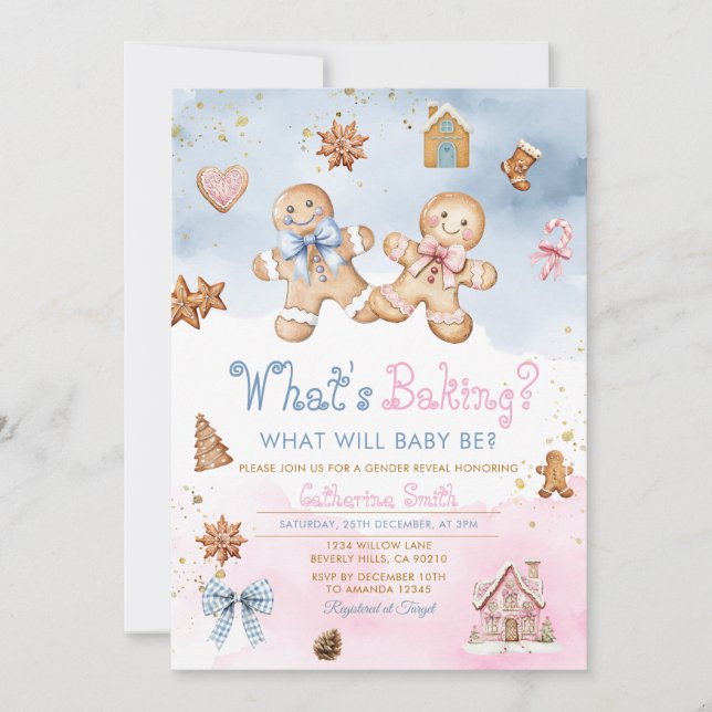 Gingerbread Boy Girl Cookies Pink Blue Winter  Einladung (Vorderseite)