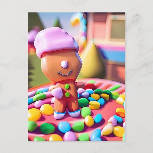 Gingerbread Boy macht gut - Weihnachtskunst Postkarte (Vorderseite)