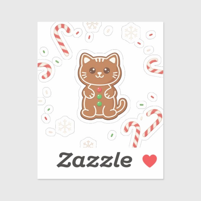 Gingerbread Cat — Cute Christmas Cookie Cat  Aufkleber (Blatt)