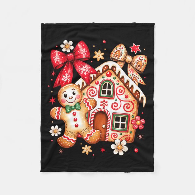 Gingerbread Christmas Bow Christmas House Retro Co Fleecedecke (Vorderseite)
