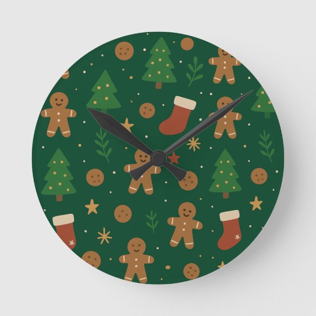 Gingerbread Christmas Fun Runde Wanduhr (Vorderseite)