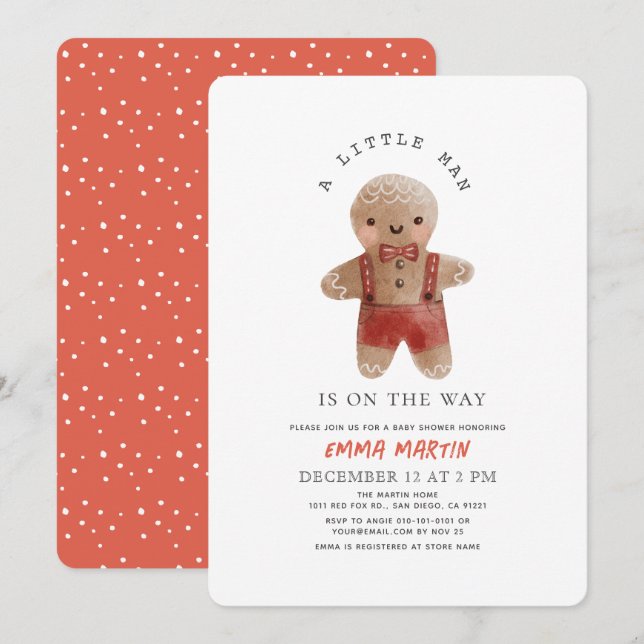 Gingerbread Christmas Holiday Boy Baby Shower Einladung (Vorne/Hinten)