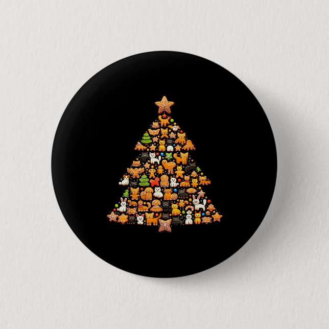 Gingerbread Christmas Tree Funny Gingerbread Anima Button (Vorderseite)
