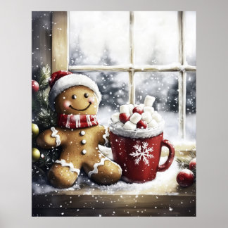 Gingerbread Christmas Wall Art, Cozy Coffee Lover  Poster