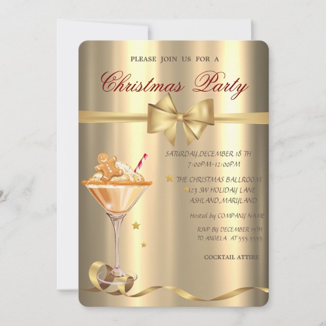 Gingerbread Cookie Drink Bow Gold Christmas Party  Einladung (Vorderseite)