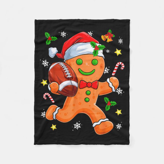 Gingerbread Cookie Playing Football Merry Christma Fleecedecke (Vorderseite)