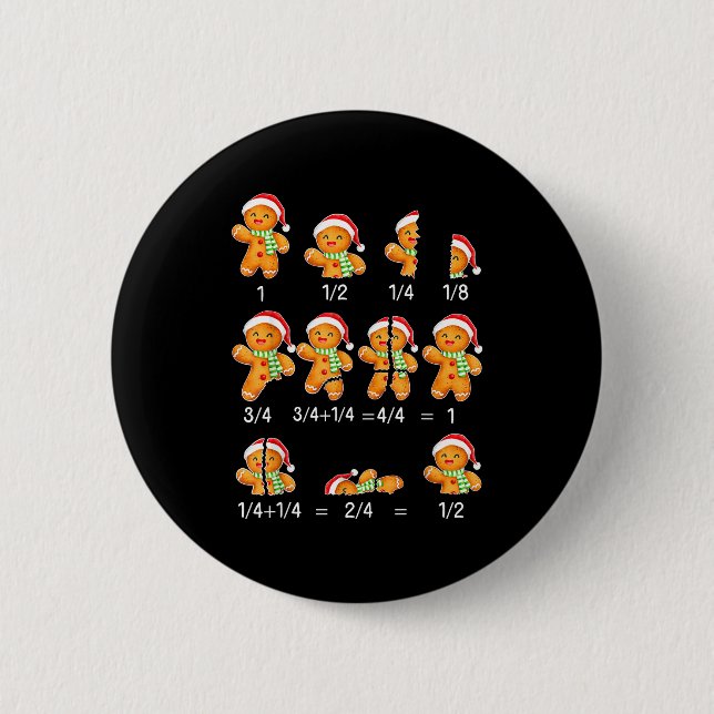 Gingerbread Cookie Santa Hat Fraction Math Teacher Button (Vorderseite)