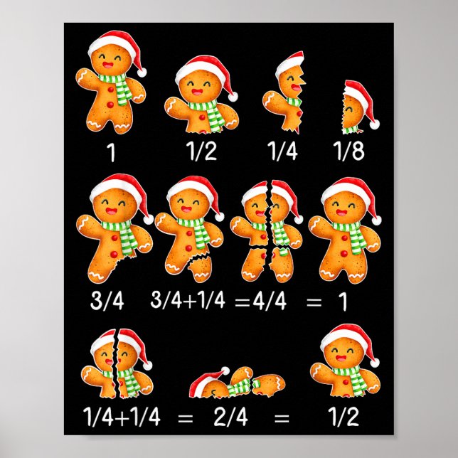 Gingerbread Cookie Santa Hat Fraction Math Teacher Poster (Vorne)