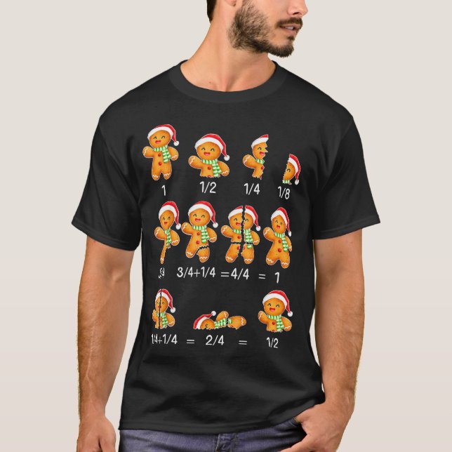 Gingerbread Cookie Santa Hat Fraction Math Teacher T-Shirt (Vorderseite)