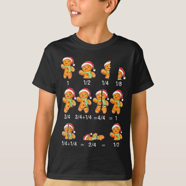 Gingerbread Cookie Santa Hat Fraction Math Teacher T-Shirt (Vorderseite)