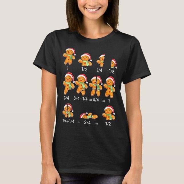 Gingerbread Cookie Santa Hat Fraction Math Teacher T-Shirt (Vorderseite)