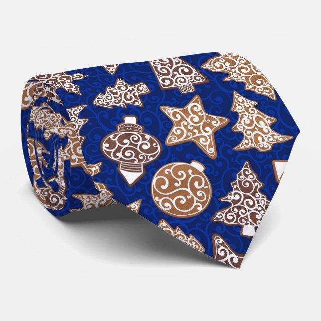 Gingerbread Cookies Blue Elegante Weihnachten Krawatte (Gerollt)
