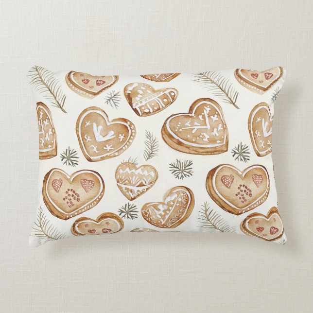 Gingerbread Cream Hearts Christmas Dekokissen (Vorderseite)
