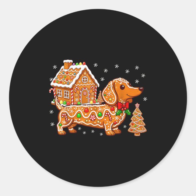 Gingerbread Dachshund Christmas Tree House Cookie  Runder Aufkleber (Vorderseite)