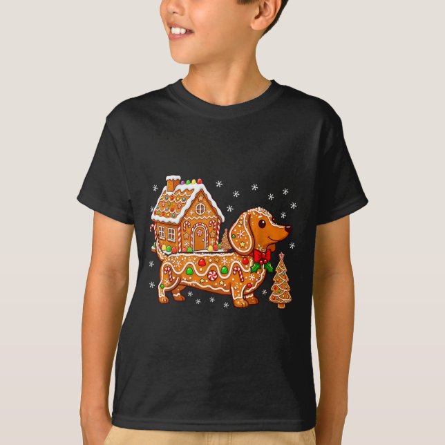 Gingerbread Dachshund Christmas Tree House Cookie  T-Shirt (Vorderseite)