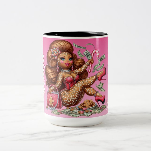 Gingerbread Diva Funny Urban Pink Weihnachten Zweifarbige Tasse (Mittel)