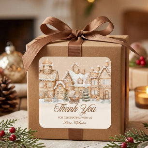 Gingerbread-Dorf Winter Danke Baby-Party   Quadratischer Aufkleber