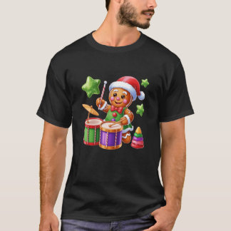 Gingerbread Drummer Candy Cane Christmas Fun T-Shirt
