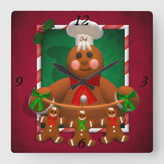 Gingerbread Family Quadratische Wanduhr