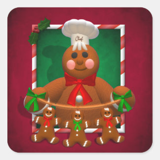 Gingerbread Family Quadratischer Aufkleber