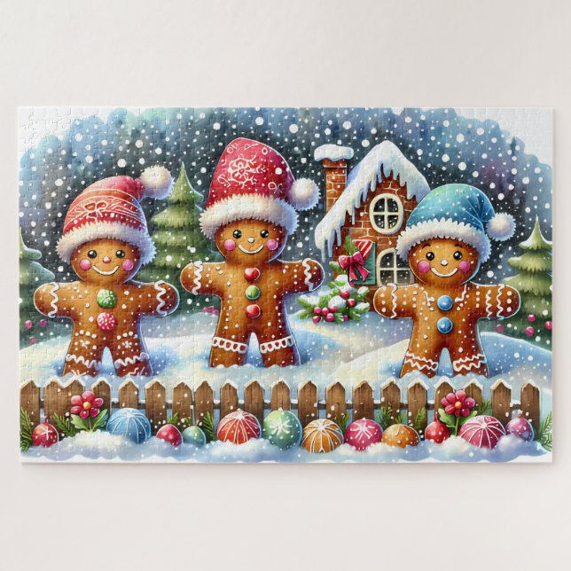 Gingerbread Family Snowy Christmas Scene (Horizontal)