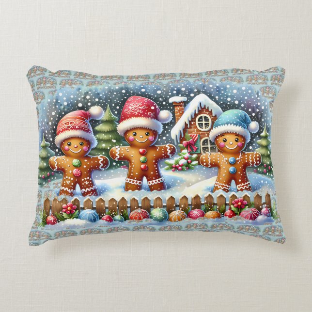 Gingerbread Family Snowy Christmas Scene Dekokissen (Vorderseite)
