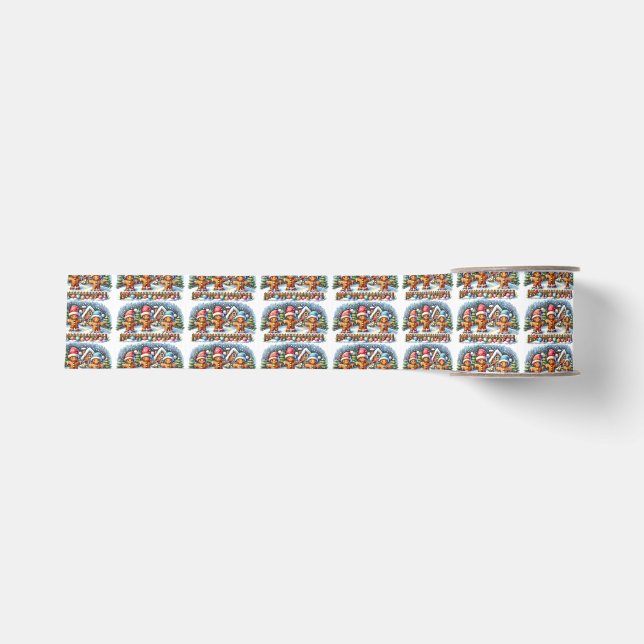 Gingerbread Family Snowy Christmas Scene Ripsband (Vorderseite)