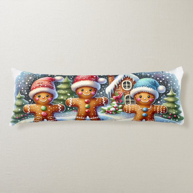 Gingerbread Family Snowy Christmas Scene Seitenschläferkissen (Vorderseite)