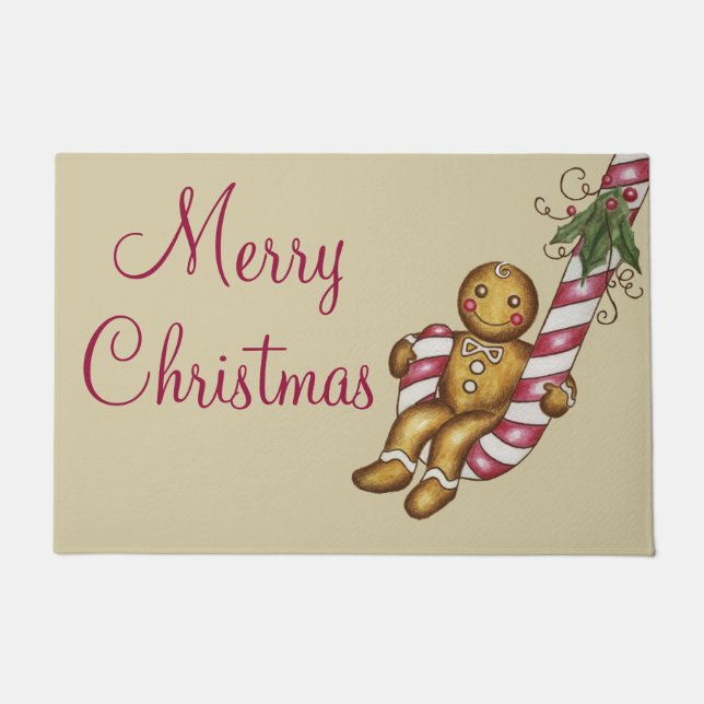 Gingerbread Frohe Weihnachten Willkommen Doormat R Fußmatte (Vorderseite)
