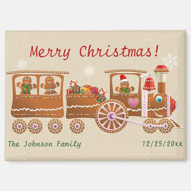 Gingerbread Frohe Weihnachts-Express-Bahn Cartoon Magnet (Vorderseite)