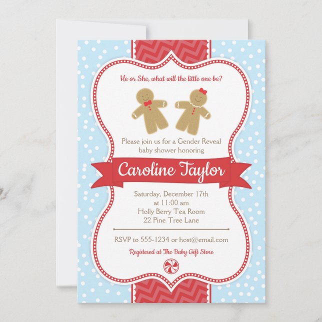 Gingerbread Gender Reveal Baby Shower Einladung (Vorderseite)