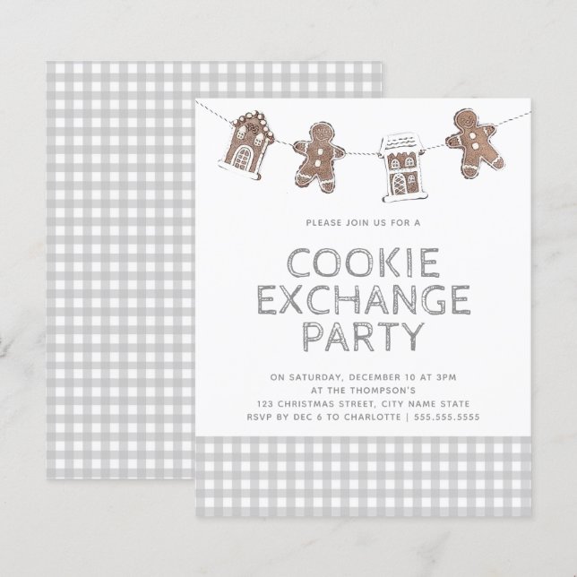 Gingerbread Gingham Cookie Exchange Budget Einladu (Vorne/Hinten)
