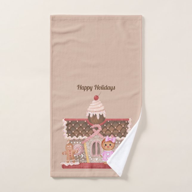 Gingerbread Girl and Christmas Candy House Handtuch (Handtuch)