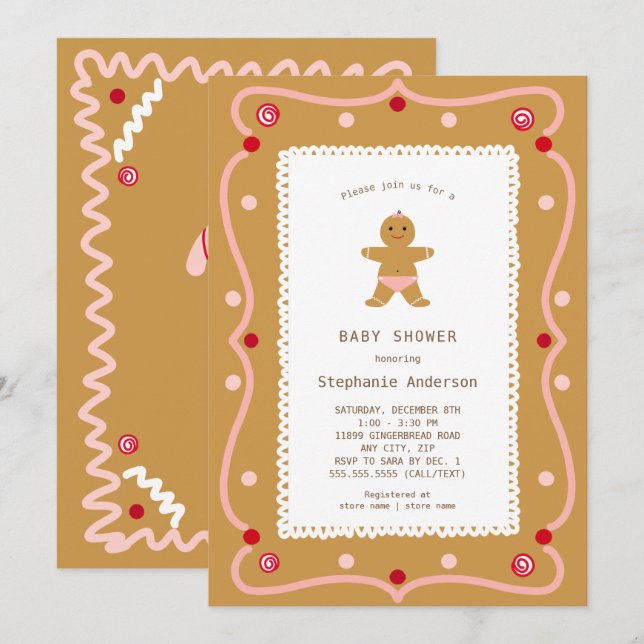 Gingerbread Girl Babydusche Einladung (Vorne/Hinten)