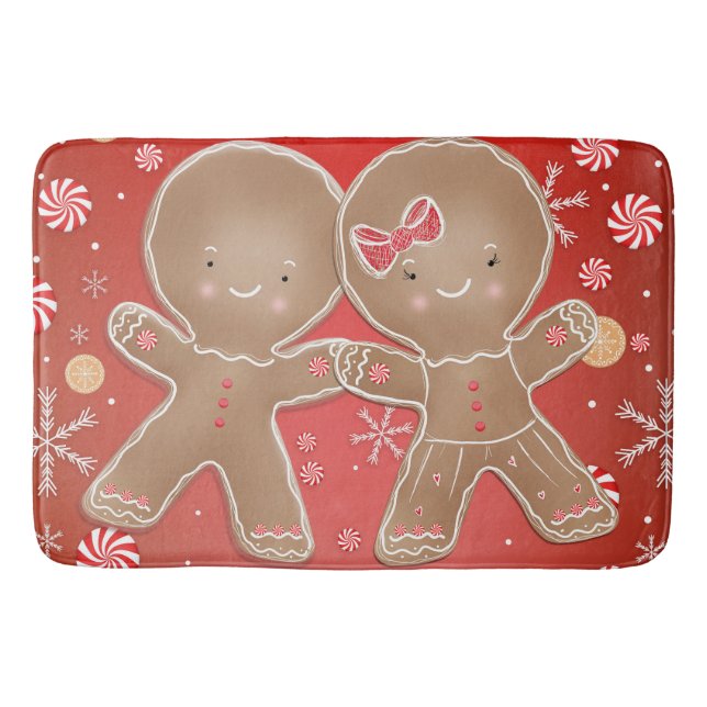 Gingerbread Girl Boy Peppermint Weihnachtsfeiertag Badematte (Vorderseite)