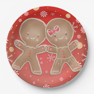 Gingerbread Girl Boy Peppermint Weihnachtsfeiertag Pappteller